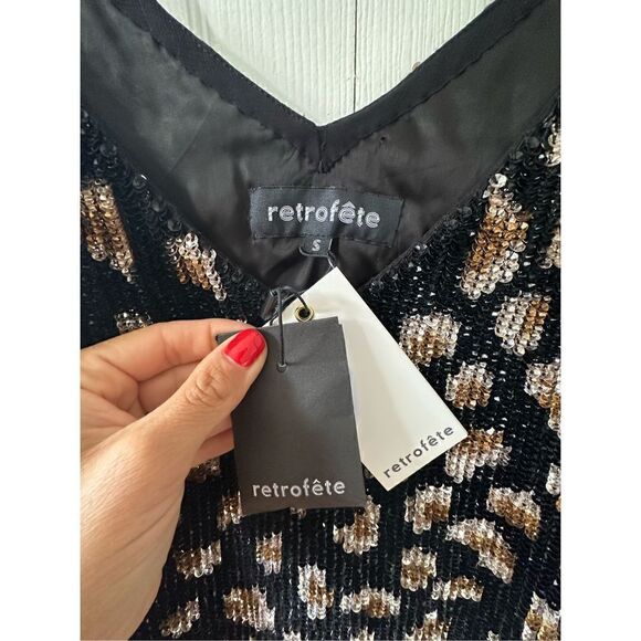 RETROFETE Sequin Claire Leopard Spaghetti Shoulder Straps Dress - Picture 6 of 9